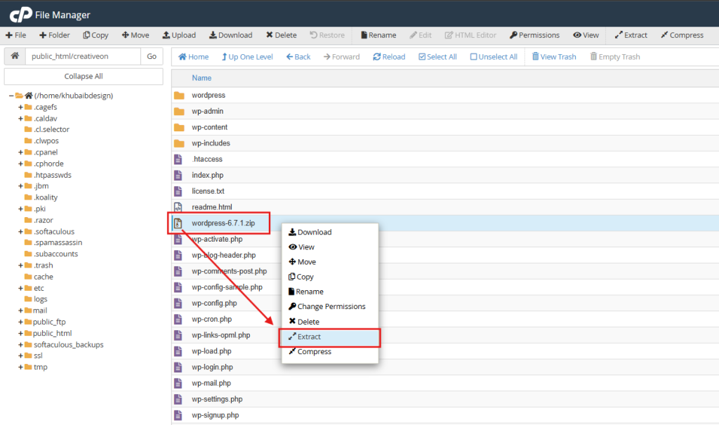 Extract WordPress Zip Folder