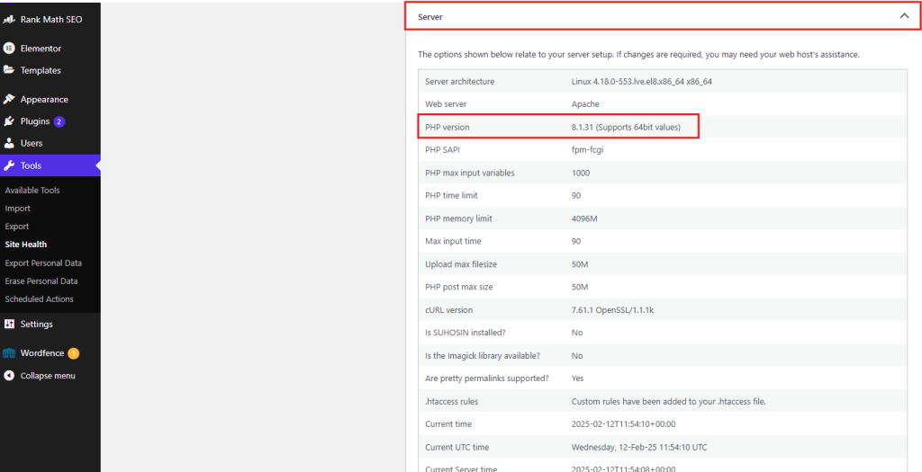 how to check php version in wordpress
