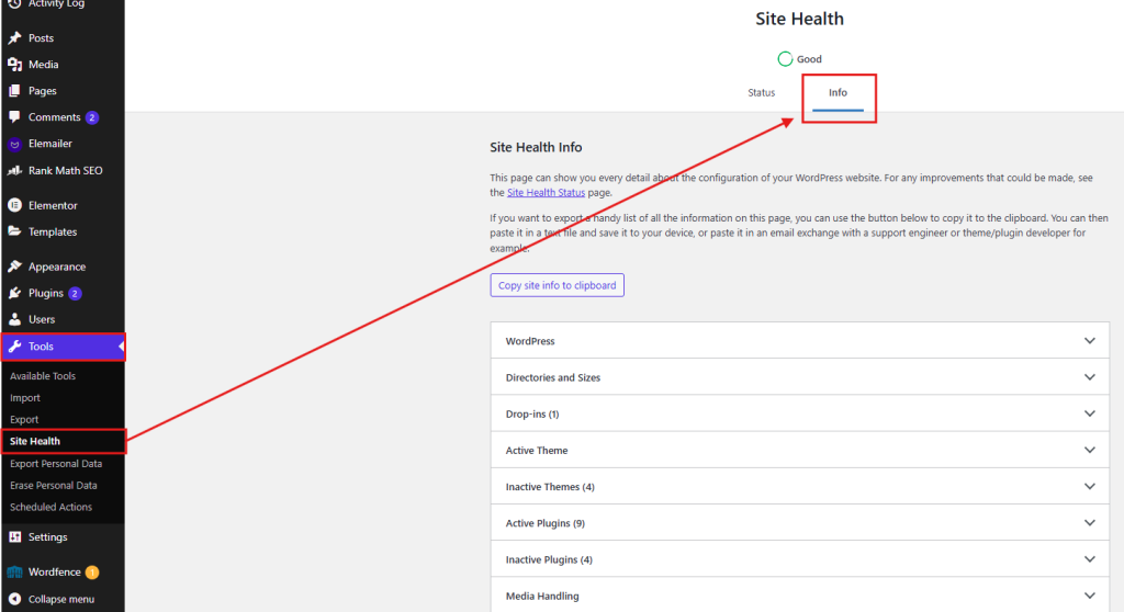 how to see php version in wordpress